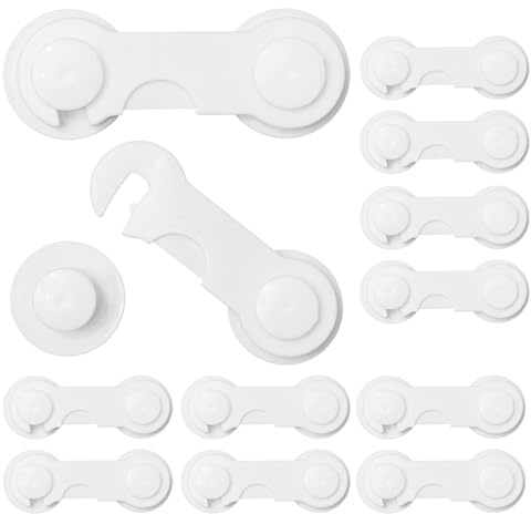 12Pcs Seguridad Cajones Bebe, Protector Cajones Bebe, Cerraduras Adhesivas de Seguridad para Armarios Refrigeradores
