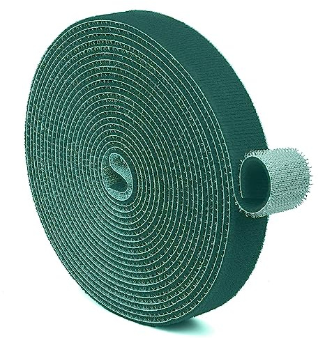 TNP Hook and Loop Tape Strap Cable Ties Fastener (Green) (15 Feet) - Sticky Self Adhesive Nylon Fabric Roll Wrap 0.75 Wide 5 Yards Reusable for Cutting Custom Length Cord Wire Fastening