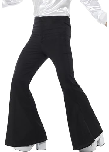 Smiffys Flared Trousers, Mens, Black, 1960's Groovy Fancy Dress, 1960s Dress Up Costumes