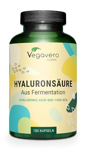 Hyaluronsäure Kapseln Vegavero | Hochdosiert - 600 mg | 180 Stück für 6 Monate | 800-1500 kDa Hochmolekular | Ohne Zusätze & Vegan