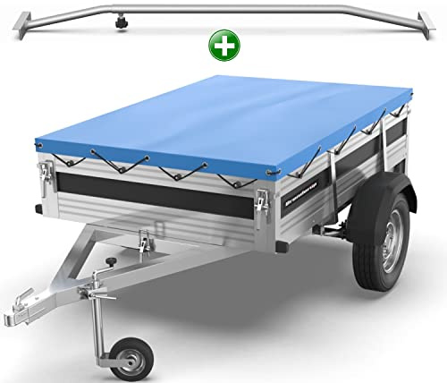 Tarpofix® Lona para remolque plana 209 x 134 x 7,5 cm + 1x Soporte de lona (ajustable 100-145 cm) - Lona remolque de PVC - Cubierta para varios remolques de coches de 750 kg FP3