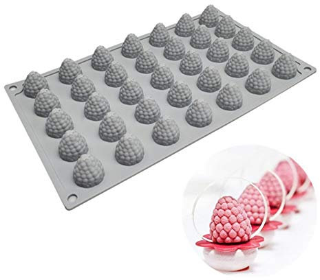 DUBENS Moule à gâteau en silicone avec 35 cavités en forme de framboise/fraise Moule pour décoration de dessert et pâtisserie