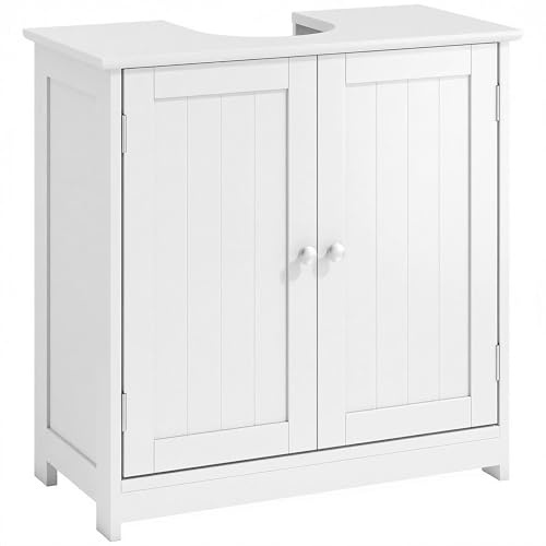 kleankin Under Sink Bathroom Cabinet, Freestanding Under Sink Cabinet with 2 Doors and Adjustable Shelf for Basin without or with Pedestal, White
