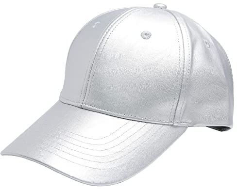 Sportmusies Adjustable Unisex Baseball Cap, PU Leather Classic Baseball Cap for Fall Winter Sun Protection Sport Hat, Silver