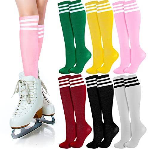 Unittype 6 pares de calcetines hasta la rodilla arco iris, calcetines largos a rayas coloridas, calcetines de fútbol, deportes, patinaje, regalos para cumpleaños, Pascua, fiesta mexicana, disfraz de