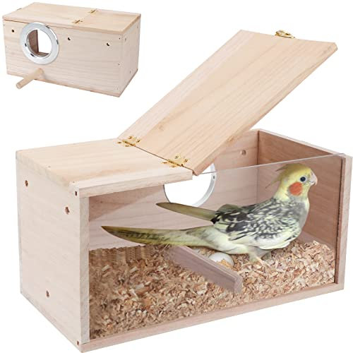 GINDOOR Sittich Nistkasten Transparentes Vogelhaus für Käfig Naturholz Aufzuchtkasten für Papageien Sittiche Nymphensittiche Wellensittiche Wellensittiche Conure und andere kleine Vögel