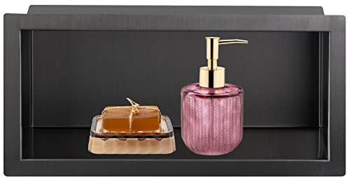 Skelang Niche Ducha empotrable, nicho de Ducha, Estante de Ducha Empotrado de Acero Inoxidable, 30 × 15 cm, Negro Bronce (Dimensiones del Agujero de Pared: 28 × 13 × 8,3 cm)