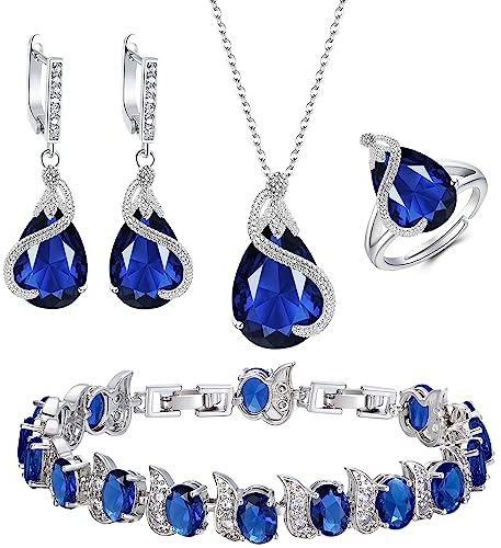 Ever Faith Women's Jewelry Set Blue Silver-Tone 4 PCS
