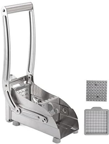 Taglierina per Patatine Fritte con 2 Inserti in Acciaio Inossidabile, Taglia Patate Professionale Affettatrice per Verdure e Patate, antiscivolo Schiacciapatate con 2 lame per patatine, carote