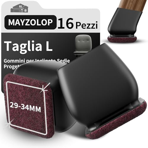 16 Stück Schutzkappen für Stuhlbeine, Stuhlbeinkappen mit Filz für gerade und schräge Stuhlbeine, filzgleiter, Möbelmatte Für Hartholzböden Eckig Schwarz