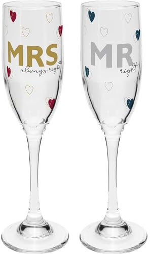 GRUSS & CO Sektglas Set mit Spruch Mr. und Msr. | Geschenkset aus 2 Sektgläsern mit Motivdruck, in Geschenk-Banderole verpackt | Hochzeitstisch, Geschenk für Paare | 48631