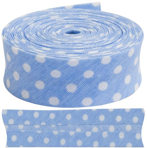 Aerzetix – C73164 – dekorativt snedband 4,5 meter x 20 mm – av 35 % polyester och 65 % bomull – ljusblå med vita prickar