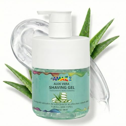 Aloe Vera Shaving Gel for Men & Women – Transparent Shave Gel with Aloe Vera, Natural Moisturizing & Cooling Shave Gel for Sensitive Skin, Smooth Razor Glide, Non-Foaming.