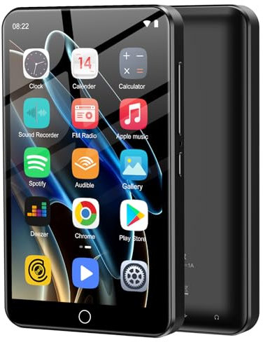 Lecteur MP3 MP4 de 80 Go avec Bluetooth et WLAN, écran Tactile 4 Pouces, avec Spotify, Lecteur de Musique en Streaming Android avec Audible, Lecteur Walkman numérique Portable Hi-FI (Noir)