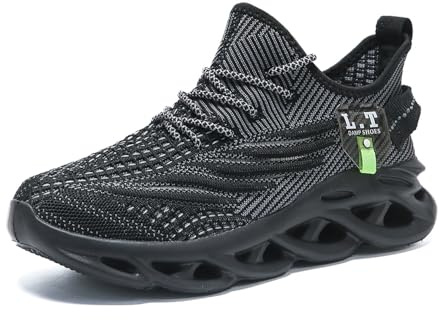 VGPSFN Mens Trainers Running Walking Shoes Sport Outdoor Casual Tennis Gym Hiking Shoes Lightweight Comfortable Fitness Sneakers for Men Fashion Work Athletic Jogging Black UK 10.0