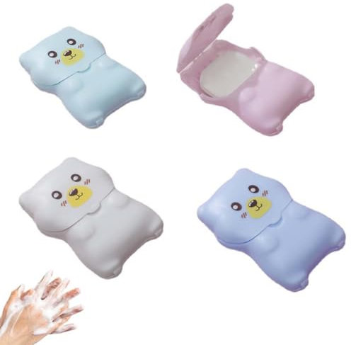 XUZOPIM 4 Pcs Portable Soap Sheets Modello Dell'Orso Sapone In Fogli 200 Soap Sheets Travel With Plastic Box Paper Soap For Travel Camping Outdoor Activities