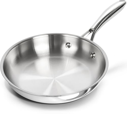 MICHELANGELO 20cm Stainless Steel Frying Pan, Small Skillet with Triply Base, Stainless Steel Pan with Ergonomic Handle, Induction Compatible