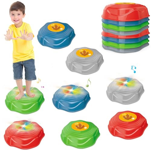 Mostop 8pcs Music & Light up Stepping Stones for Kids,Non-Slip Stackable Balance Blocks Toy,Obstacle Course Indoor Outdoor Toddlers Sensory Play Equipment Toys,Gifts for Boys and Girls