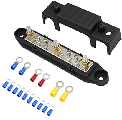 DIYEAH 17-piece Power Distribution Block Set 3/8 4-pole Terminal Strips for Car and Boat Heavy-duty Electrical Bus Bar with Cover Black
