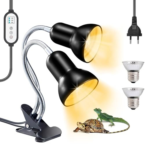KQWVZ Lampe Chauffante Tortue, E27 Lampe Chauffante Terrarium avec Fonction Minuterie et Contrôle de Température, Lampe UVA UVB Tortue Terrestre, Lampe Reptiles pour Terrariums et Aquariums