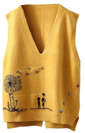 Womens Sweater Vest V Neck Sleeveless Pullover Jumper Knit Vest Casual Loose Asymmetries Ribbed Tank Tops(Yellow, L) pullover & strickjacken für damen