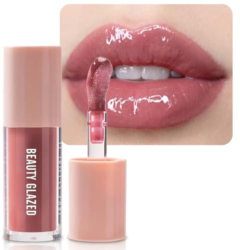 Beauty Glazed Rose Nude Tint Glass Shine Lip Oil Gloss – High Pigment Hydrating Lip Serum Jelly Lip, Non-Sticky Mirror Glazed Finish, Smooths Lip Lines, Plumping Juicy Shine