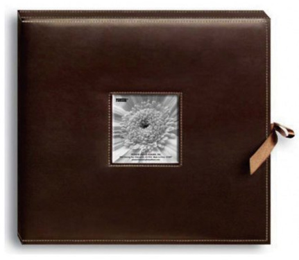 Pioneer 12 Inch by 12 Inch D-Ring Sewn Leatherette Scrapbook Box, Brown
