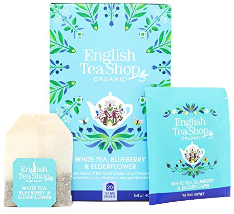 English Tea Shop Organic White Tea Blueberry and Elderflower Super Teas - 20 Paper Tea bag Sachets (Pack of 3, Total 60 Tea Bags)