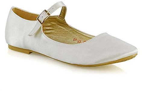 Womens Bridal Satin Shoes Buckle Strap Ladies Party Prom Classic Pumps Size
