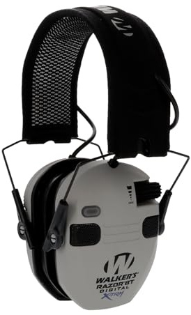 Walker's Razor Digital X-TRM Sound-Enhancing Hunting Gun Range Shooting Hearing Protection Electronic Earmuffs with Gel Earpads & Mesh Headband, 2 AAA Batteries Included, Gray