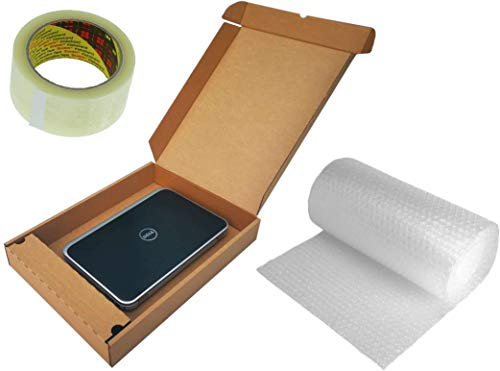 MEG4TEC Laptop Shipping Box & Charger Locker - Strong Cardboard 51x38x7cm + 3m Bubble Wrap + Packing Tape, Bundle