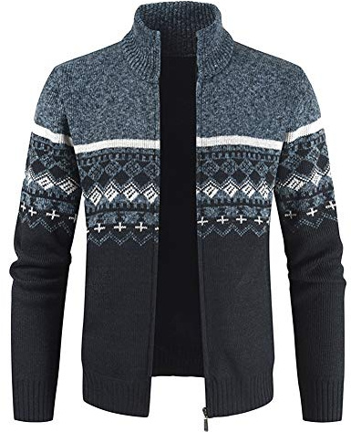 YOUTHUP Homme Cardigan Maille Hiver Veste Tricotée Casual Chaude Patchwork | Bicolore, Doublé en Polaire, Épais, Col Montant, Zip Complet, Gilet en Tricot, Loisir, Extérieur, Nordique