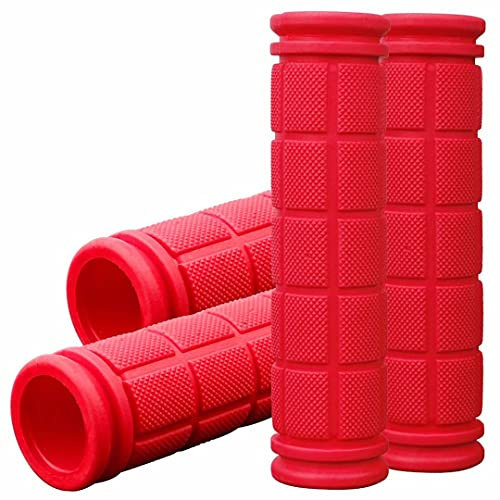 CHUNZEXI 4 PCS Bike Handlebar Grips, Rubber Bicycle Bar Grips Replacement, Non-Slip Handle Grips for Kids Bikes, Scooters, BMX, Mountain & Cruiser Bikes (Red)