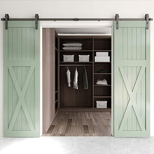 WOLFBIRD 8FT/244cm Sliding Door Hardware Closet Kit for Double Wood Doors, Steel J Roller Kit, Sliding Door Track System