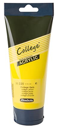 Schmincke - College Acrylic, College Gelb in 200 ml-Tube, 33220014, Acrylfarbe mit Künstler-Pigmenten in hoher Konzentration, deckend und lasierend, lichtecht, seidenmatt