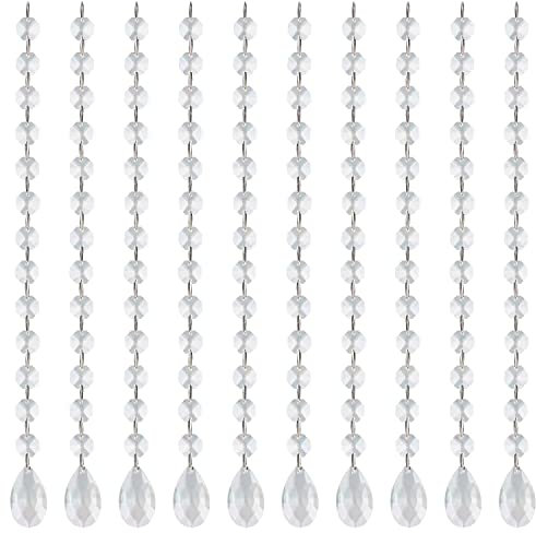 Belle Vous Pampilles Cristal Transparent en Forme de Goutte (Lot de 10) - Pampilles Deco de 34,5 cm - Pampilles pour Lustres, Prismes, Attrape Soleil Cristal, Pendentifs, Mariages, Noël et Guirlandes