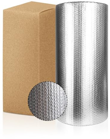 Isolant Thermique 1x30M, 5-6mm Épaisseur Feuille Aluminisé a Bulles Double Couches, Isolation Durable Protéger Contre Froid pour Radiateur, Fenetre, Voiture, Ballon d'eau chaude