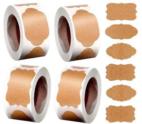 Wanfoou Kraftpappersklistermärken, paket med 1 000 självhäftande etiketter, kraftsyltetiketter, etiketter för märkning av burkar, klistermärken för syltflaskor, förpackning med R