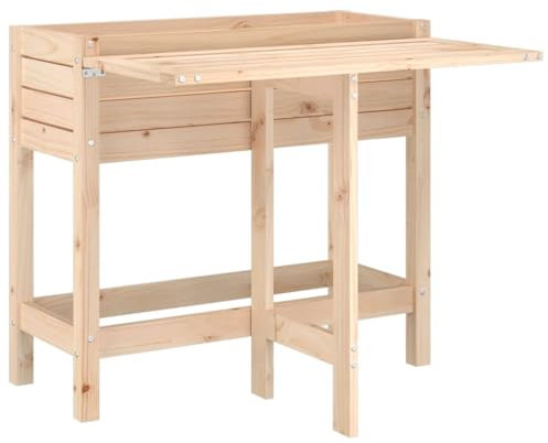 vidaXL Jardinière avec Dessus de Table Pliable, Table de Plantation avec Plateau Rabattable, Meuble de Jardinage Jardin Patio, Bois de Pin Massif