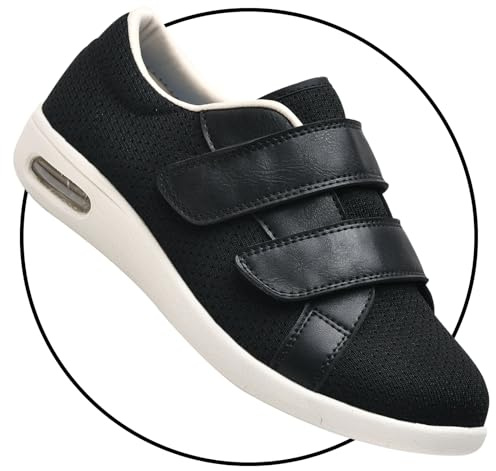 Zapatos Mujer Ancho Especial Zapatillas Casual Hombre Hook & Loop Pies Hinchados Diabéticos Calzado Zapatos Ortopédico Ajustables para Personas Mayores(Black,38 EU)