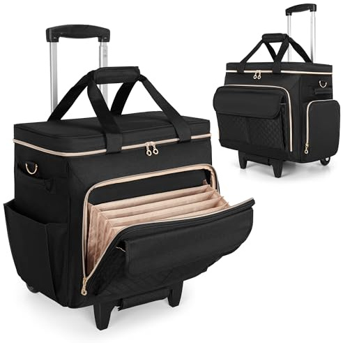 LUXJA Rollende Lehrertasche mit Laptopfach und abnehmbarem Dolly, multifunktionale Rollaktentasche mit Akkordeon-Aktenbereich (zum Patent angemeldet), Schwarz, 15.75 x 9 x 14.25 inches