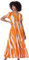 Roman Originals Shirred Empire Waist Dress for Women UK Ladies Midi Maxi Summer Spring Tiered Frill Hem Short Sleeve V Neck Button Through Boho Bohemian Holiday Cruise - Orange White - Size 10