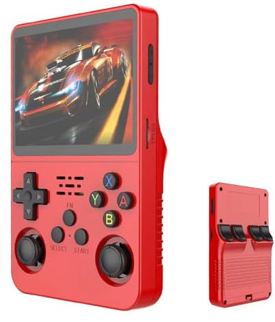 KINMRIS R36S Retro Handheld Spielkonsole, Retro Konsole 3,5-Zoll-IPS-Bildschirm, 128 G über 40.000 Spiele, tragbare Spielkonsole für Kinder und Erwachsene, unterstützt mehrere Emulatoren (Dunkelrot)