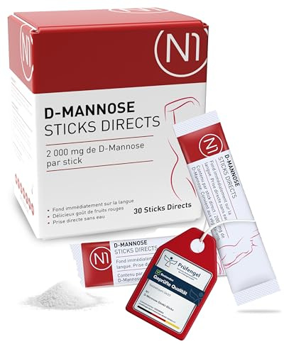 N1 D-Mannose Lot de 30 bâtonnets directs - Pour la dévastation de la vessie et les infections des voies urinaires - 30 jours - Sans antibiotiques - Sans eau - Goût délicieux