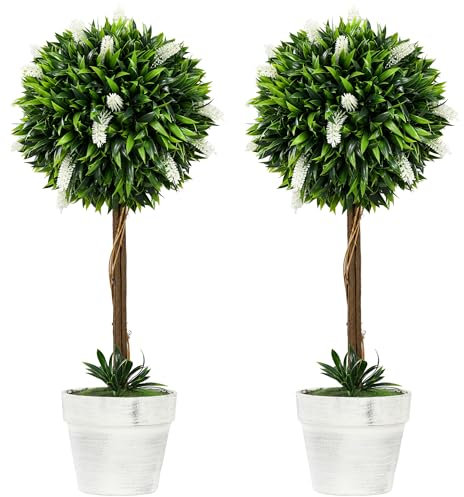 HOMCOM Lavanda artificial set de 2 plantas artificiales grandes 60 cm, plantas artificiales en maceta, flor artificial de plástico como real para salón dormitorio oficina jardín decoración moderna