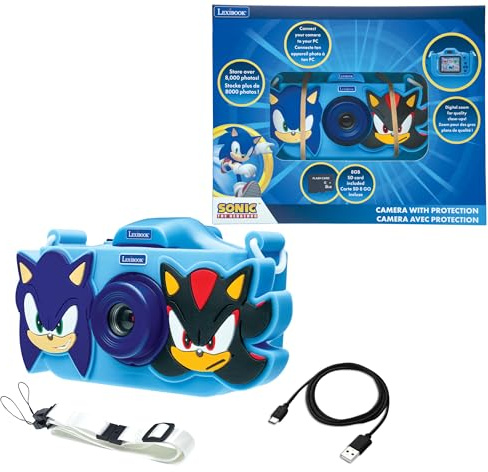 Lexibook, Sonic The Hedgehog, Fotocamera 4-in-1 per Bambini con Protezione, Funzioni Foto, Video, MP3 e Giochi, 15 Filtri per Personalizzare Le tue Foto, Scheda di Memoria da 8 GB Inclusa, DJ078SN