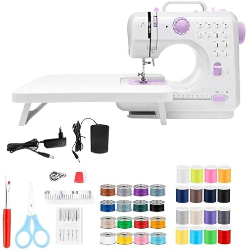 BRAVECOW MiNi, macchina da cucire con tavolo scorrevole, set di accessori da cucito per bambini e principianti, 12 punti integrati e luce LED integrata, pedale incluso