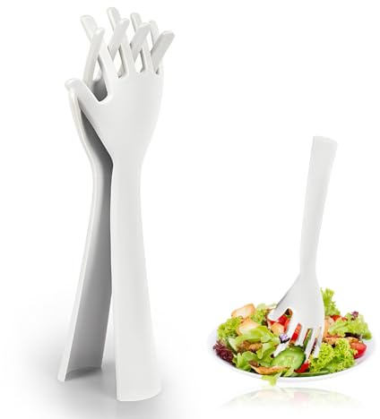 virkwuy 2 Stück Salatbesteck Kunststoff, Sporks Salatbesteck und Salatzange Kunststoff, Plastik Salat Besteck mit Salatgabel, für Inhaltsstoffe, die Eine Schonende Behandlung Erfordern