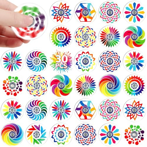 SCIONE 30 Mini Fidget Spinners Arcoíris - Mini Premios para Pasar el Paquete, Juguetes Sensoriales, Regalos Divertidos Recompensas en el Aula (4 cm)