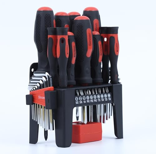 Sinoer 38-Piece Magnetic Screwdriver Set with Plastic Storage Rack | CR-V steel construction, ideal for home upkeep, electronic repair & DIY projects; a practical gift for men and handymen.